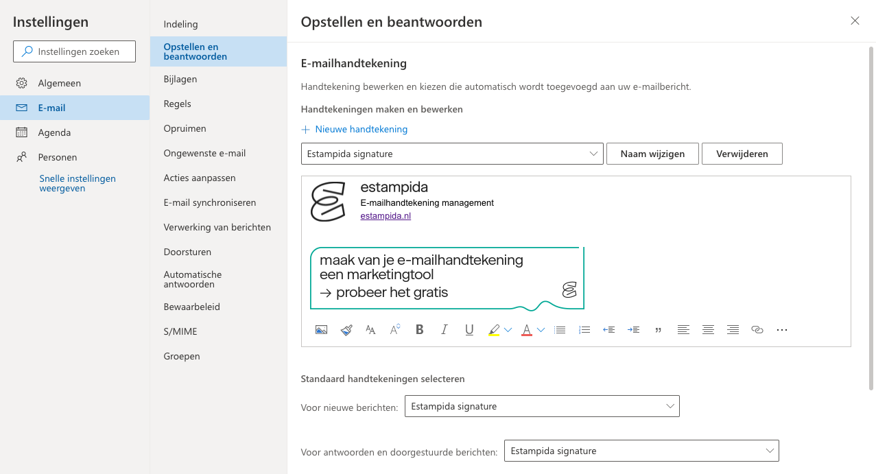 Outlook browser e-mailhandtekening instellen
